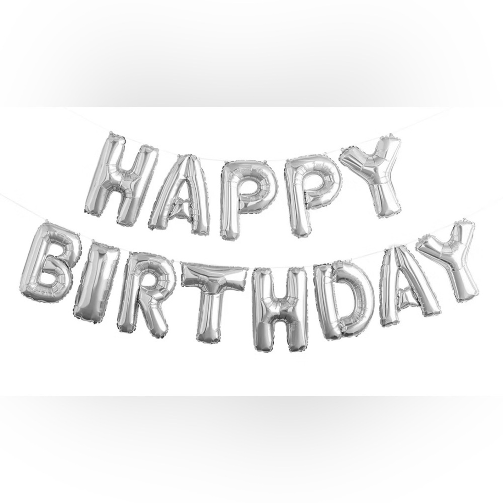 Silver Happy Birthday Balloon Banner
